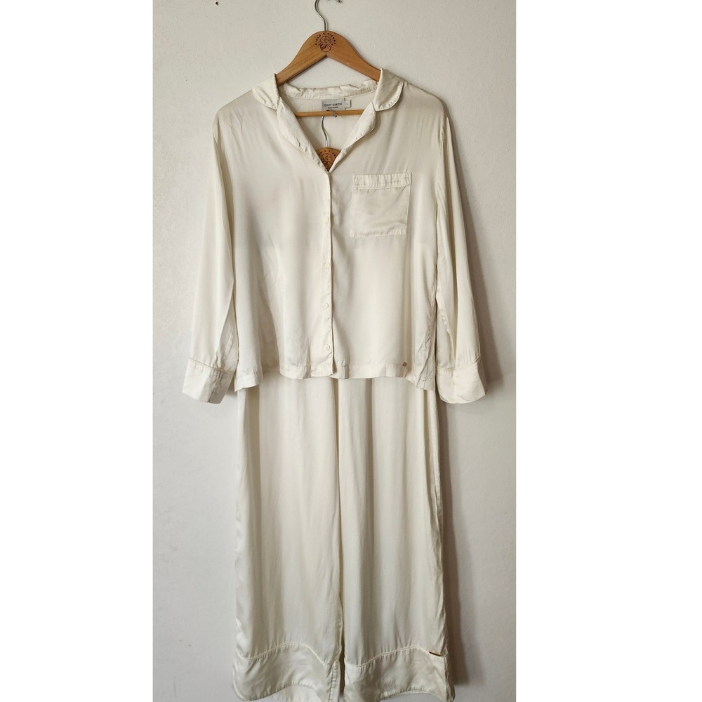 Cozy Earth Serenity 100% Mulberry Silk Pajama Set Wide Leg Pant Champagne Large